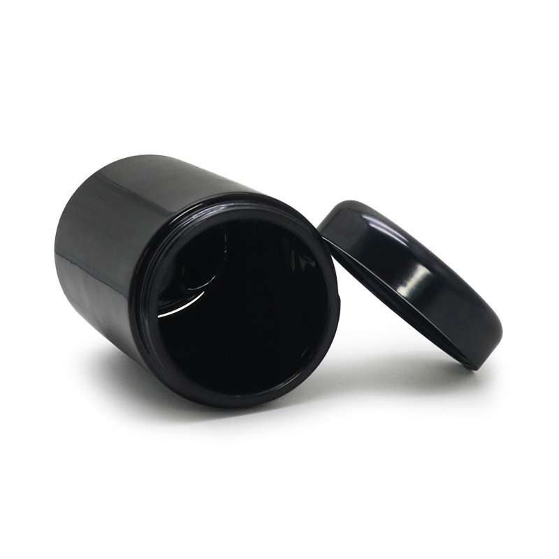 Large Black Glass Storage Jar – Airtight Herb & Tobacco Container (80×150mm)