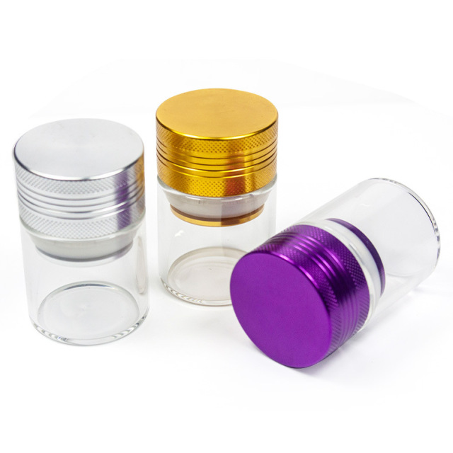 40mm Aluminum Lid Glass Storage Jar – Airtight Herb Grinder Container