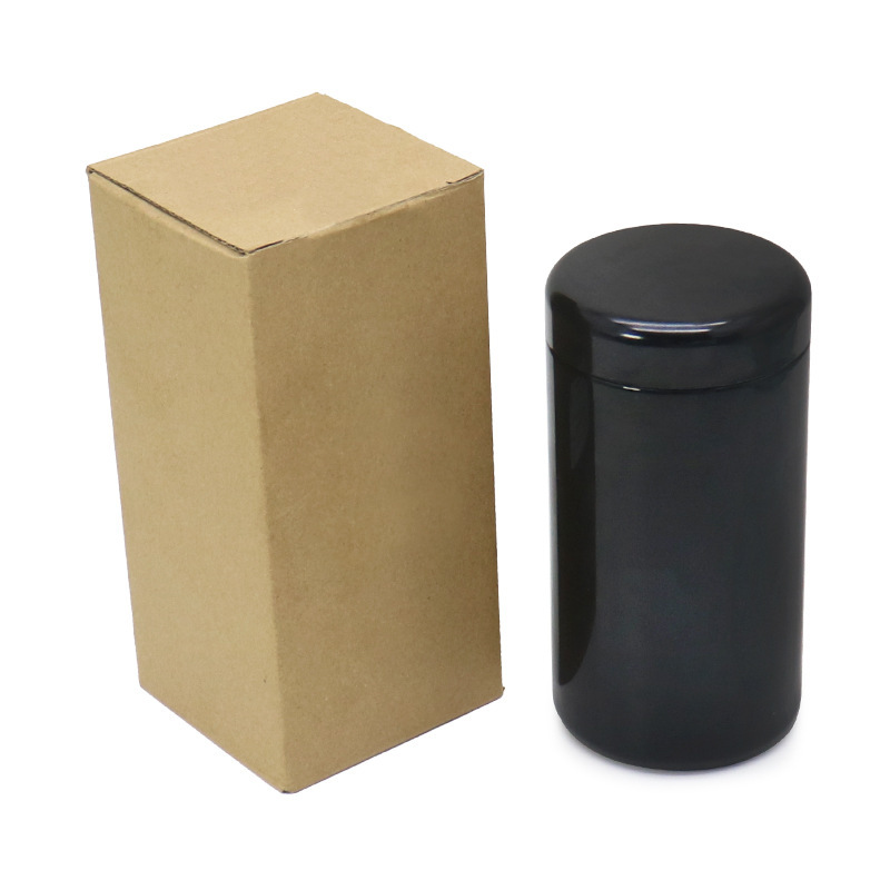 Large Black Glass Storage Jar – Airtight Herb & Tobacco Container (80×150mm)