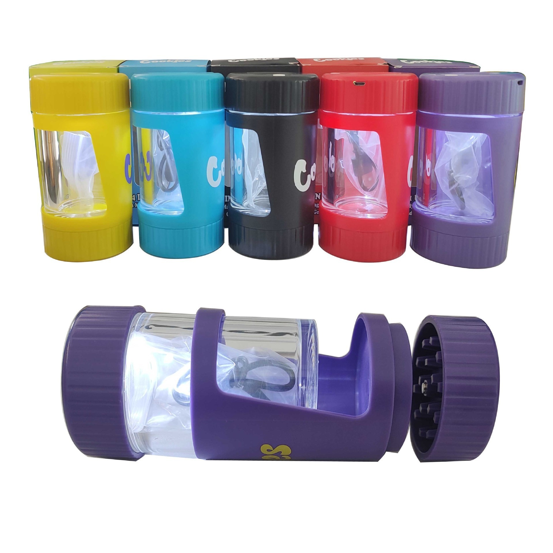 Backwoods Plastic LED Jar with Herb Grinder | 4-in-1 Smell Proof Storage Container