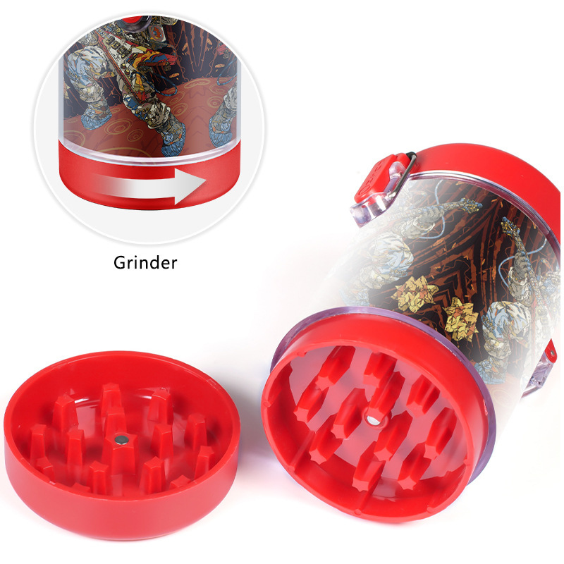110mm Airtight Plastic Herb Storage Jar with Built-in Grinder – Portable Odor-Proof Stash Container for Tobacco & Herbs