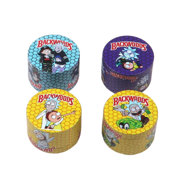 50mm/55mm/63mm Cartoon Backwoods Design Herb Grinder – 4 Layer Metal Tobacco Crusher