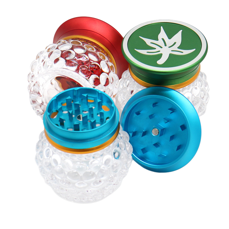 60mm Glass Body Herb Grinder with Aluminum Lid – Transparent Crystal Storage Jar Grinder for Tobacco & Herbs