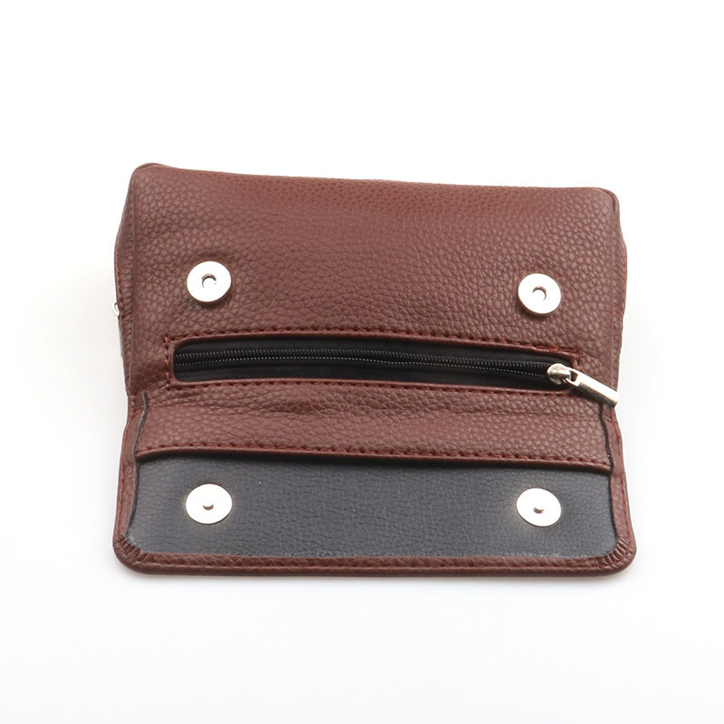 Premium PU Leather Tobacco Pouch with Zipper & Snap Closure | Portable Rolling Tobacco Storage Bag