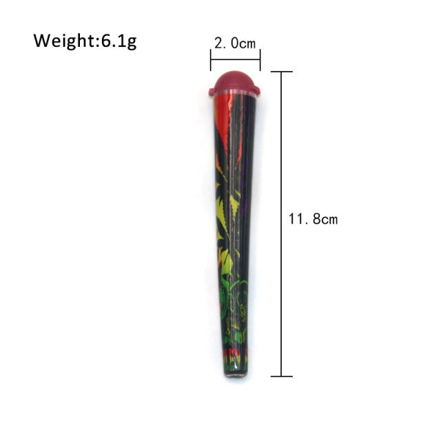 118mm Cone-Shaped Pre-Roll Tube – Airtight Odor-Proof Plastic Storage Container with Colorful Design
