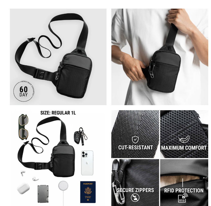 Waterproof Anti-Theft Crossbody Sling Bag with RFID Protection – Men’s Casual Shoulder Bag for Travel, Sports, and Daily Use