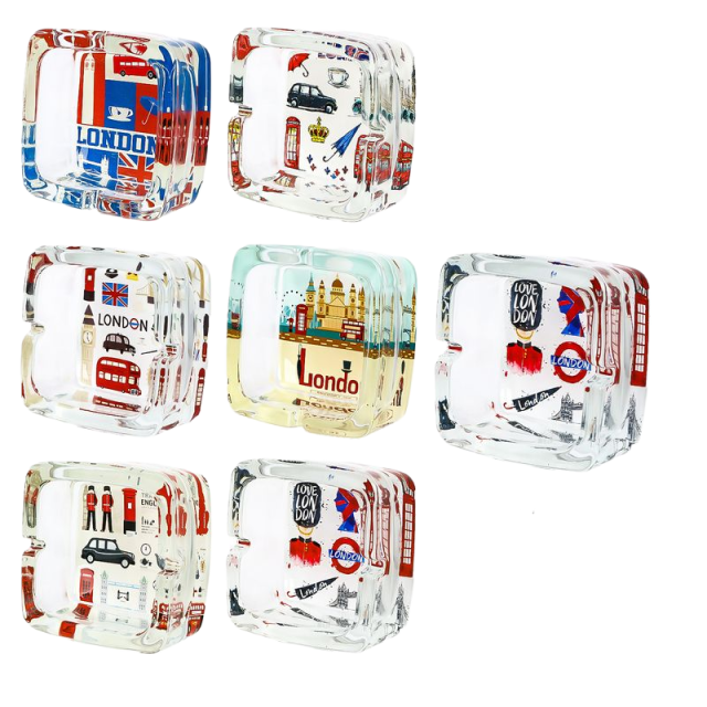 LONDON Square Glass Ashtray – 90mm Heavy Duty Smoking Tray