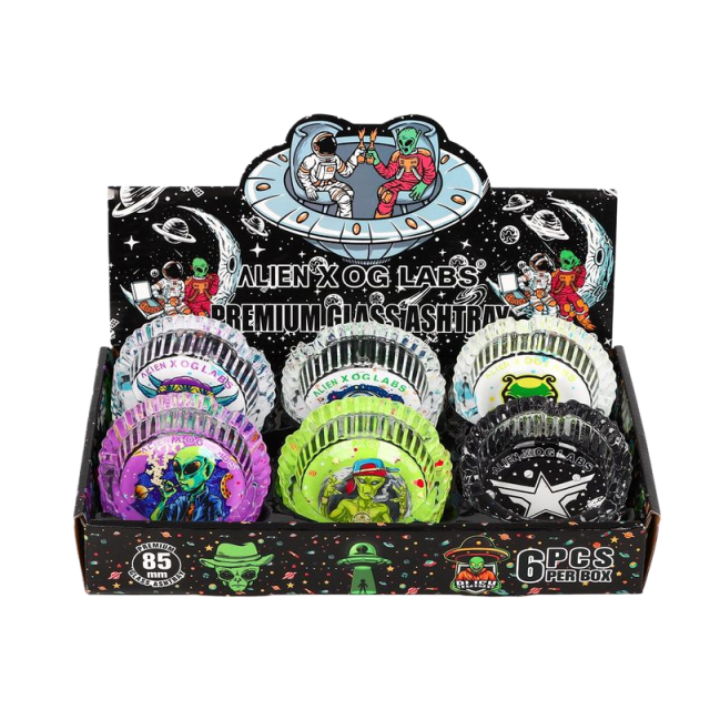 85mm Alien X OG LABS Glass Ashtray – Round Heat-Resistant Smoking Tray