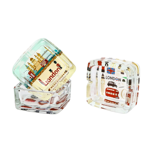 LONDON Square Glass Ashtray – 90mm Heavy Duty Smoking Tray