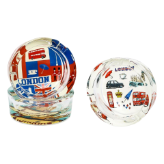 85mm LONDON Glass Ashtray – Round Clear Crystal Smoking Tray