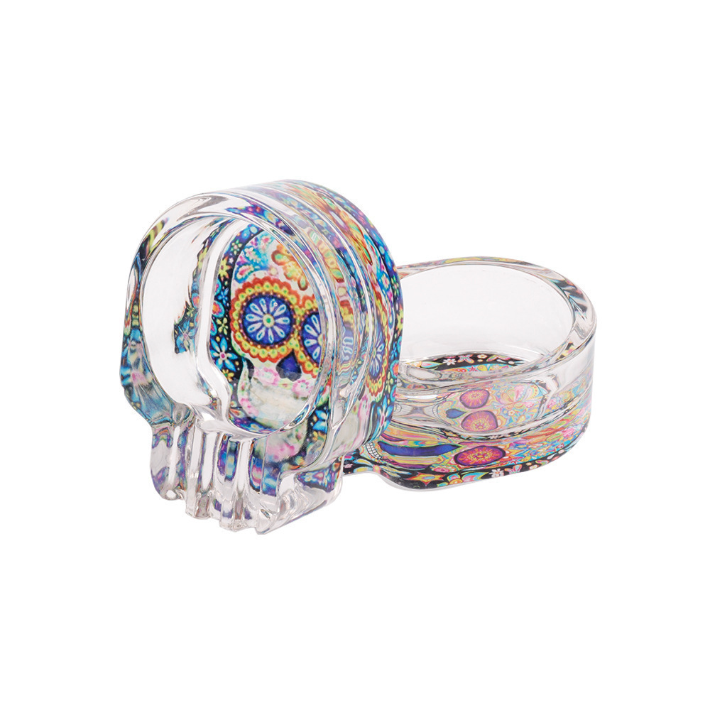 Crystal Skull Glass Ashtray – Colorful Printed Design, Durable Smoking Accessory