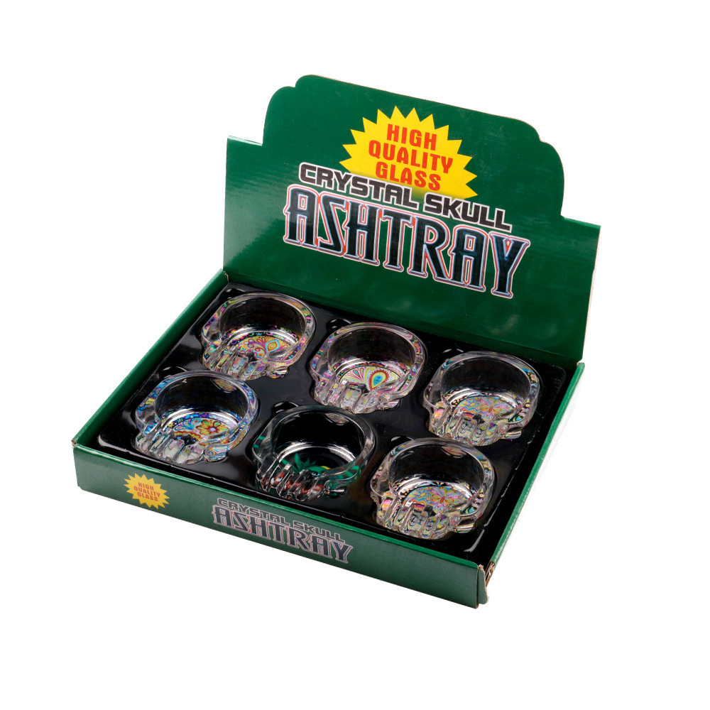 Crystal Skull Glass Ashtray – Colorful Printed Design, Durable Smoking Accessory
