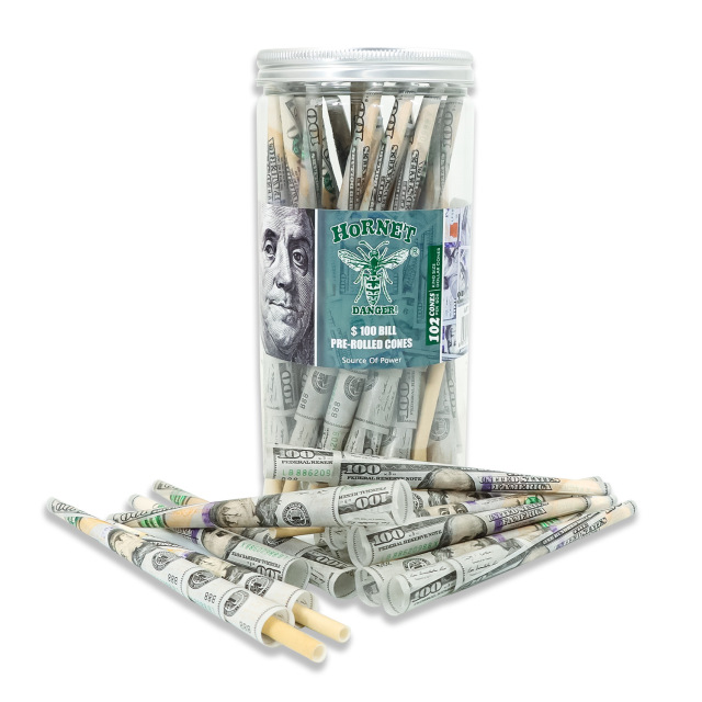 Pre-Rolled Cones 110mm – $100 Bill Design, 102PCS Jar