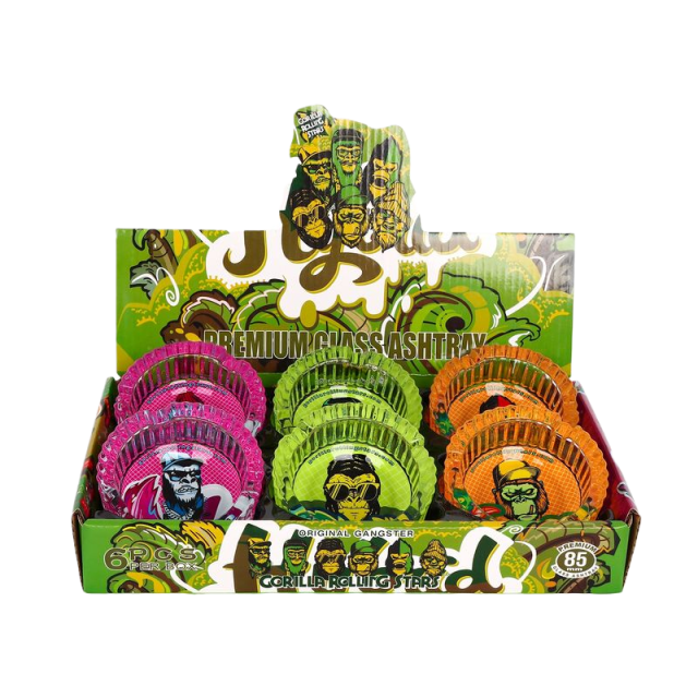 85mm Gorilla Rolling Stars Glass Ashtray – Round Heat-Resistant Smoking Tray