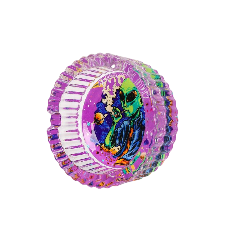 85mm Alien X OG LABS Glass Ashtray – Round Heat-Resistant Smoking Tray