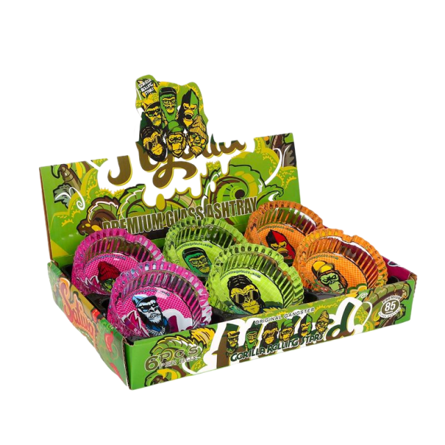 85mm Gorilla Rolling Stars Glass Ashtray – Round Heat-Resistant Smoking Tray