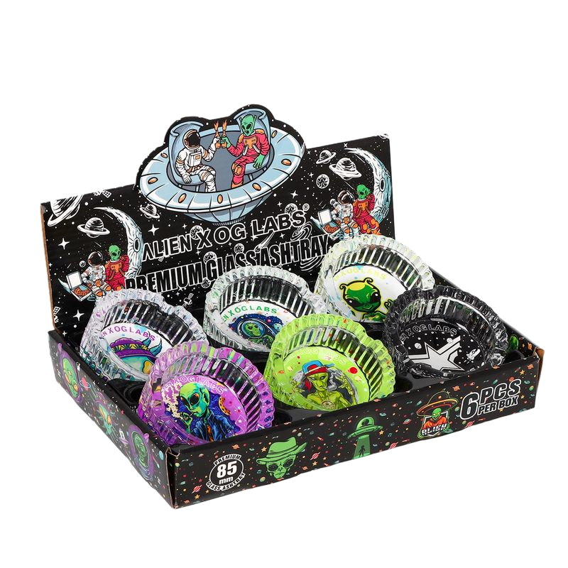 85mm Alien X OG LABS Glass Ashtray – Round Heat-Resistant Smoking Tray