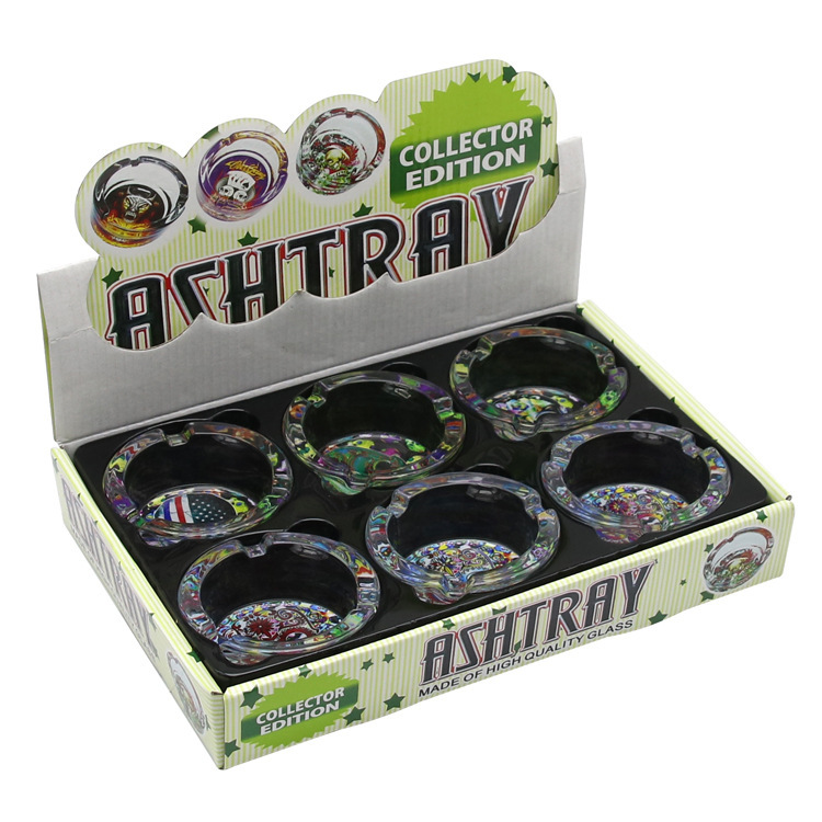 85mm Crystal Glass Ashtray – Colorful Printed Base