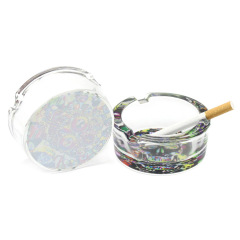 85mm Crystal Glass Ashtray – Colorful Printed Base