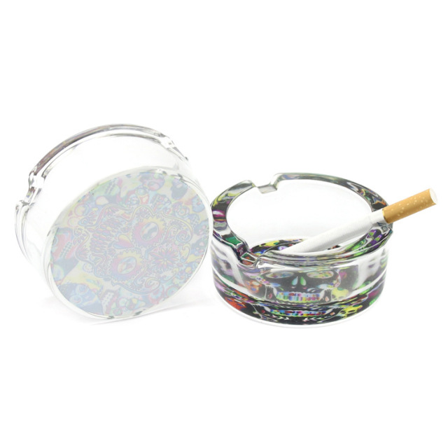 85mm Crystal Glass Ashtray – Colorful Printed Base