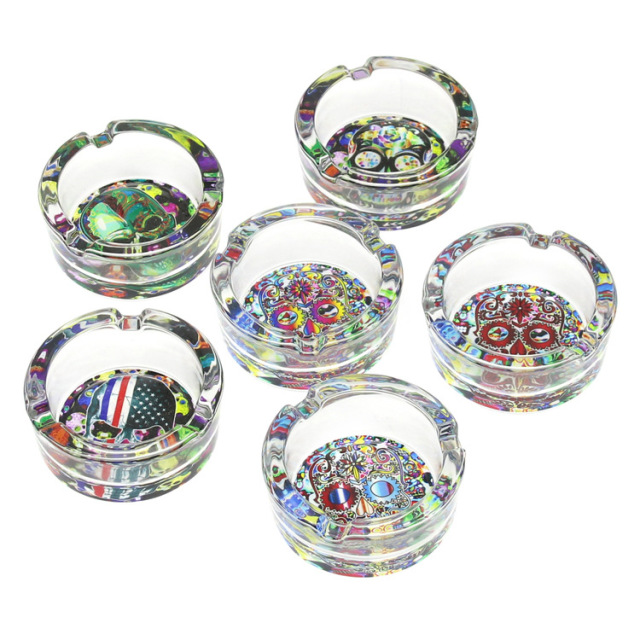 85mm Crystal Glass Ashtray – Colorful Printed Base