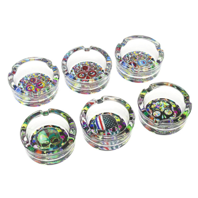 85mm Crystal Glass Ashtray – Colorful Printed Base