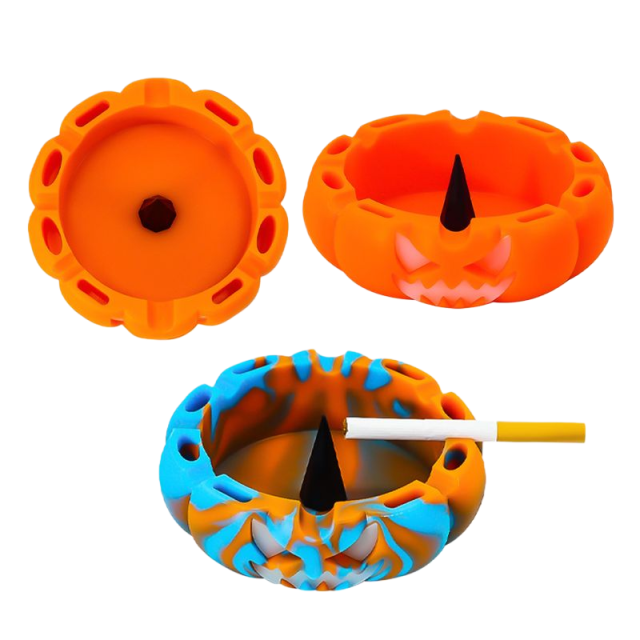 Silicone Ashtray – Halloween Pumpkin Design, Glow-in-the-Dark, 116×35mm