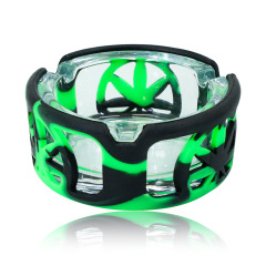 Glass Ashtray with Silicone Sleeve – Shockproof Design, 90×65×38mm