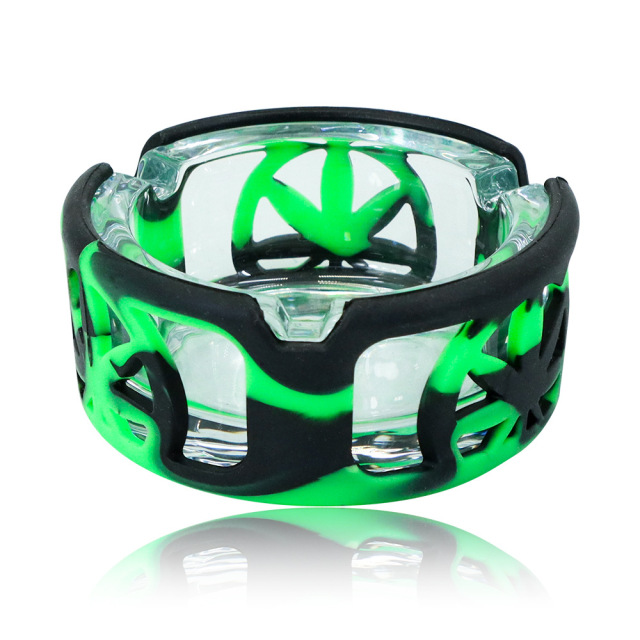 Glass Ashtray with Silicone Sleeve – Shockproof Design, 90×65×38mm