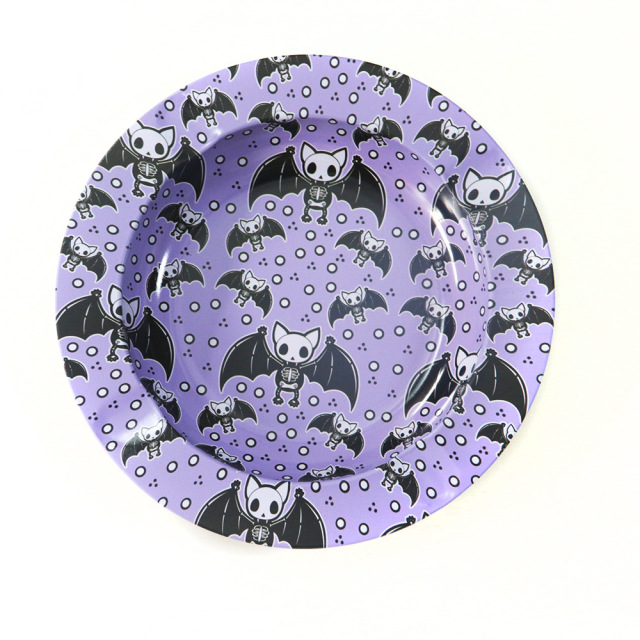 Mini Round Rolling Tray – 14cm Metal Herb Tray with Creative Prints