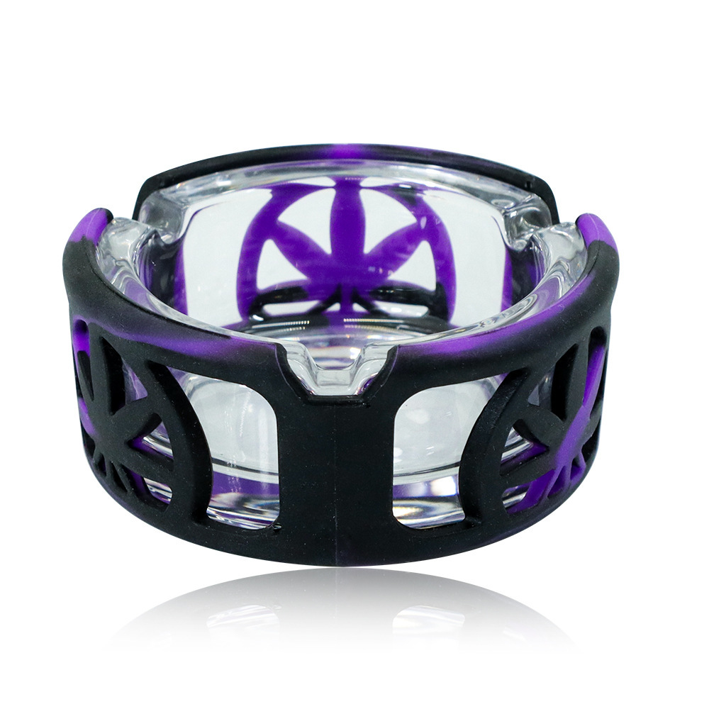 Glass Ashtray with Silicone Sleeve – Shockproof Design, 90×65×38mm