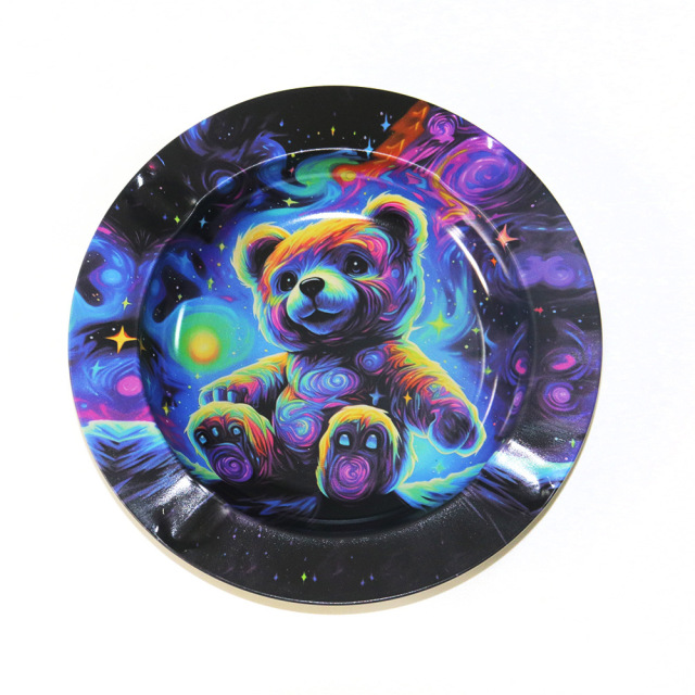 Mini Round Rolling Tray – 14cm Metal Herb Tray with Creative Prints