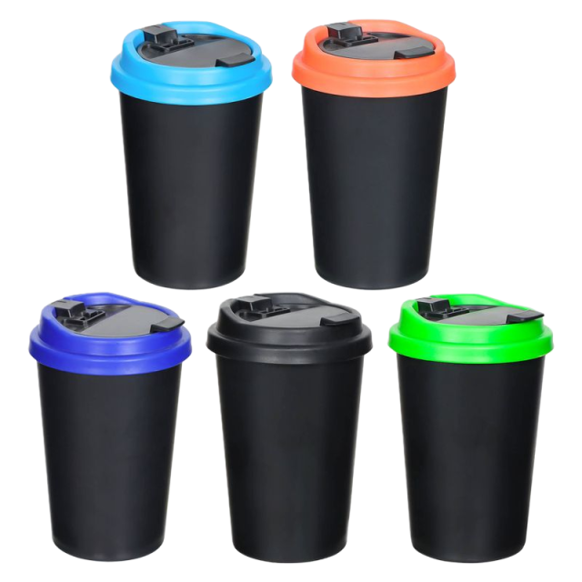 Plastic Car Ashtray with Flip Lid – Portable Auto Cigarette Butt Bucket, 85×128mm