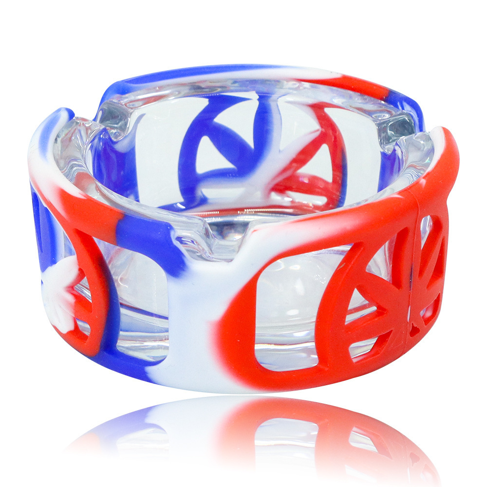 Glass Ashtray with Silicone Sleeve – Shockproof Design, 90×65×38mm