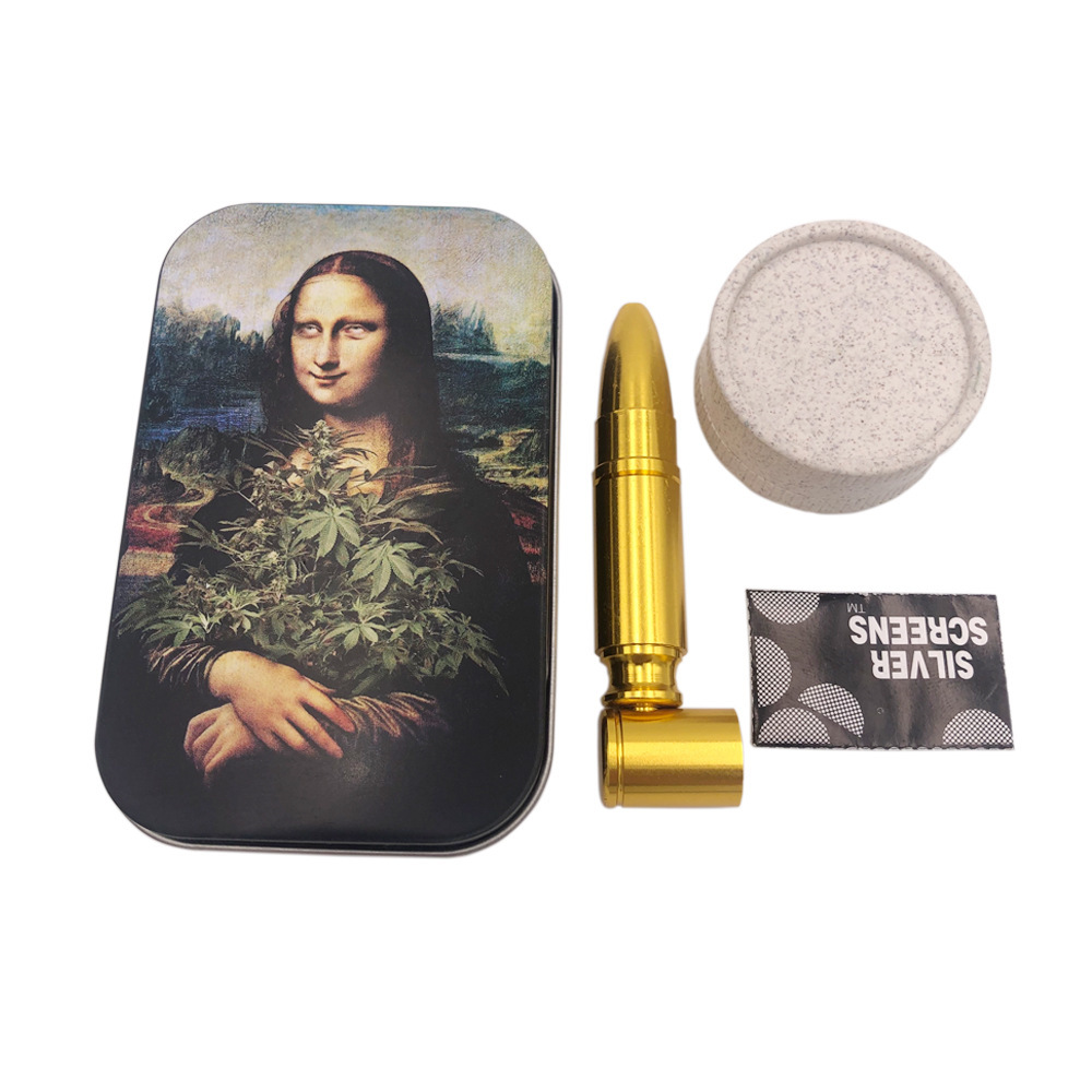 Mini Metal Pipe Smoking Kit with Grinder, Screens & Portable Tin Box