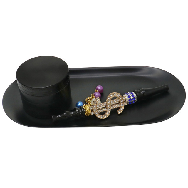 Luxury Smoking Accessories Set | Stainless Steel Tray, 50mm Herb Grinder & Metal Pipe | Gift Smoking Kit
