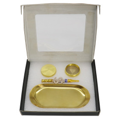 Luxury Smoking Accessories Set | Stainless Steel Tray, 50mm Herb Grinder & Metal Pipe | Gift Smoking Kit