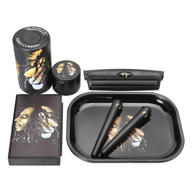 Deluxe Smoking Gift Set with Rolling Tray, Grinder, Storage Jar, Cone Tube & Rolling Machine