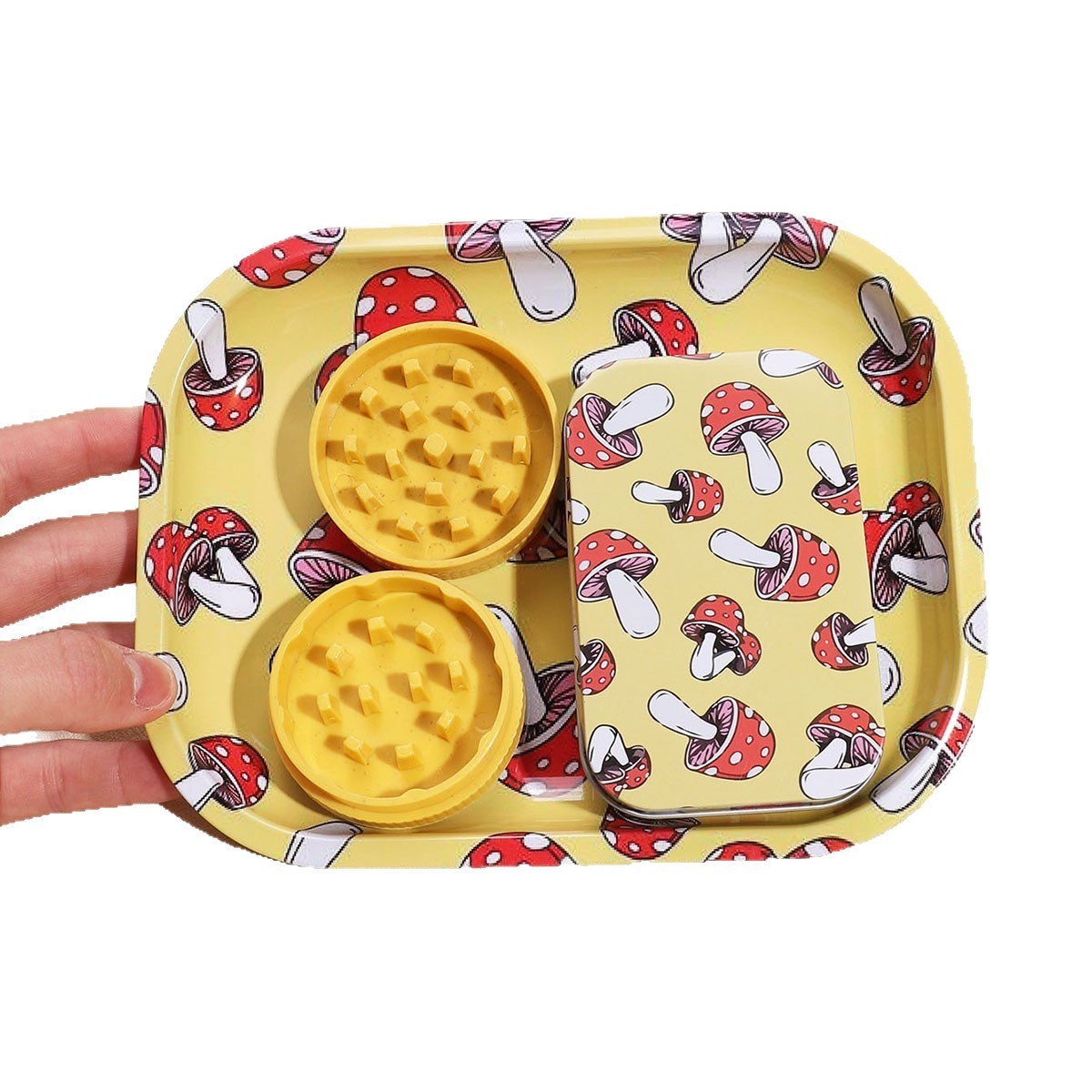 Rolling Tray Kit with Grinder & Storage – 18×14 cm Metal Tray Smoking Accessories Set