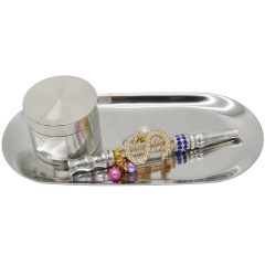 Luxury Smoking Accessories Set | Stainless Steel Tray, 50mm Herb Grinder & Metal Pipe | Gift Smoking Kit