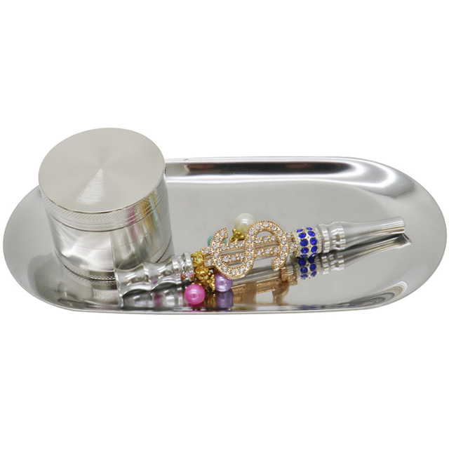 Luxury Smoking Accessories Set | Stainless Steel Tray, 50mm Herb Grinder & Metal Pipe | Gift Smoking Kit