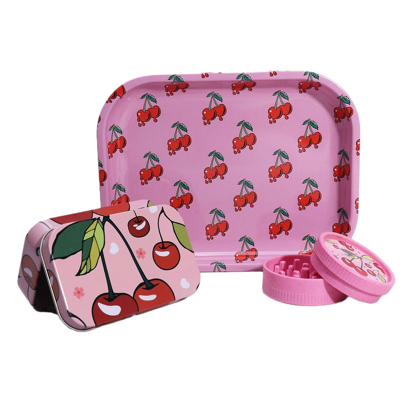Rolling Tray Kit with Grinder & Storage – 18×14 cm Metal Tray Smoking Accessories Set