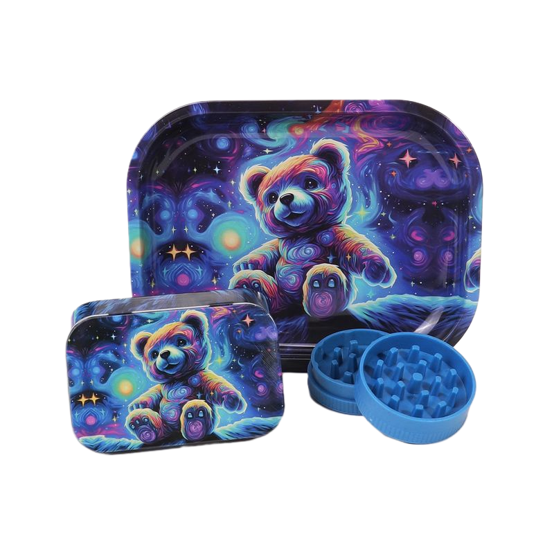 Rolling Tray Kit with Grinder & Storage – 18×14 cm Metal Tray Smoking Accessories Set