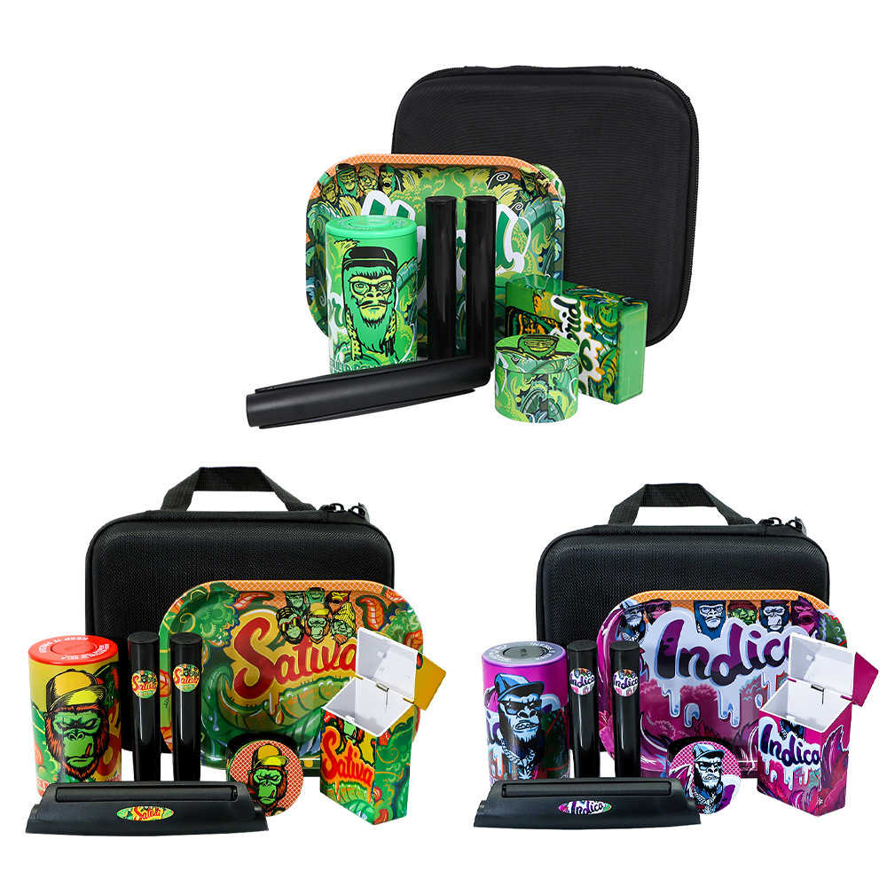 Sativa Rolling Tray Pipe Set – Complete Smoking Kit with Grinder, Storage Jars & Carry Case