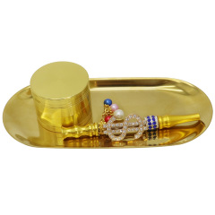 Luxury Smoking Accessories Set | Stainless Steel Tray, 50mm Herb Grinder & Metal Pipe | Gift Smoking Kit