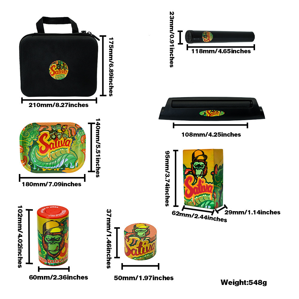 Sativa Rolling Tray Pipe Set – Complete Smoking Kit with Grinder, Storage Jars & Carry Case