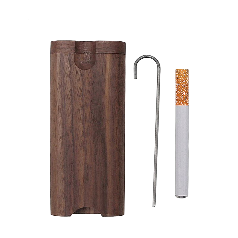 Walnut Wood Dugout Box with Metal One-Hitter & Cleaning Tool | Portable Smoking Set