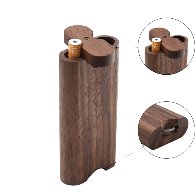 Walnut Wood Dugout Box with Metal One-Hitter & Cleaning Tool | Portable Smoking Set