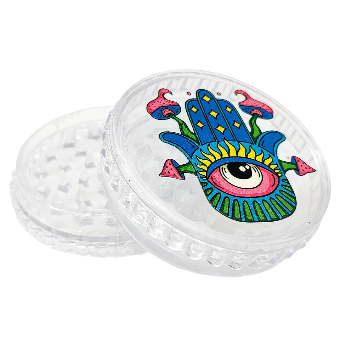 60mm 3-Layer Plastic Herb Grinder – Printed Design Portable Manual Grinder for Herbs & Tobacco