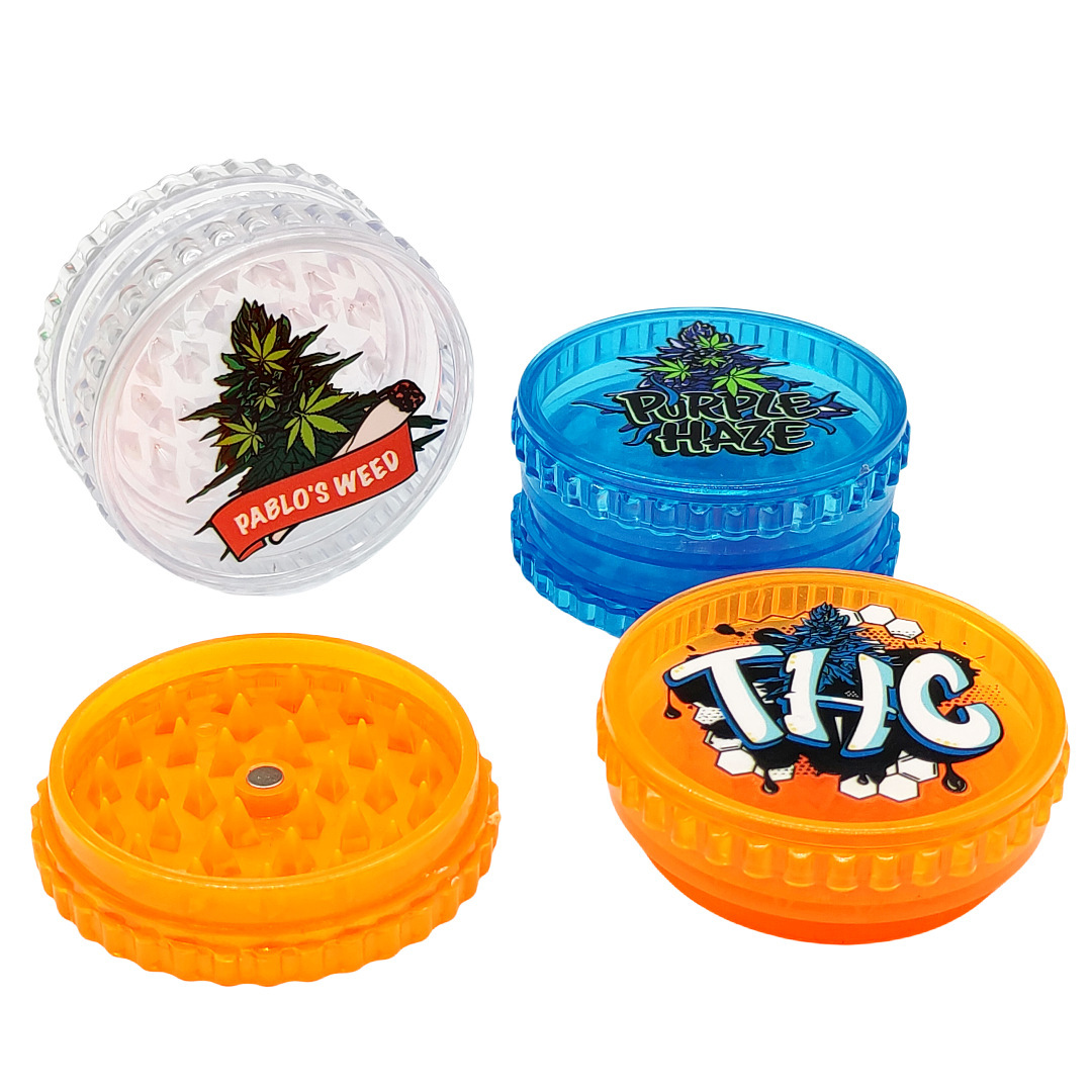 60mm 3-Layer Plastic Herb Grinder – Printed Design Portable Manual Grinder for Herbs & Tobacco
